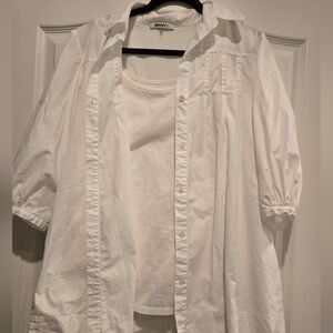 DKNYC White women's 2 pc Casual Button-Down Shirt with sleeveless top included.